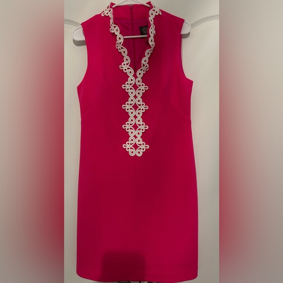 Vince Camuto Applique Sleeveless Shift Dress Pink size‎ 8 White Lace Trim - Picture 1 of 5